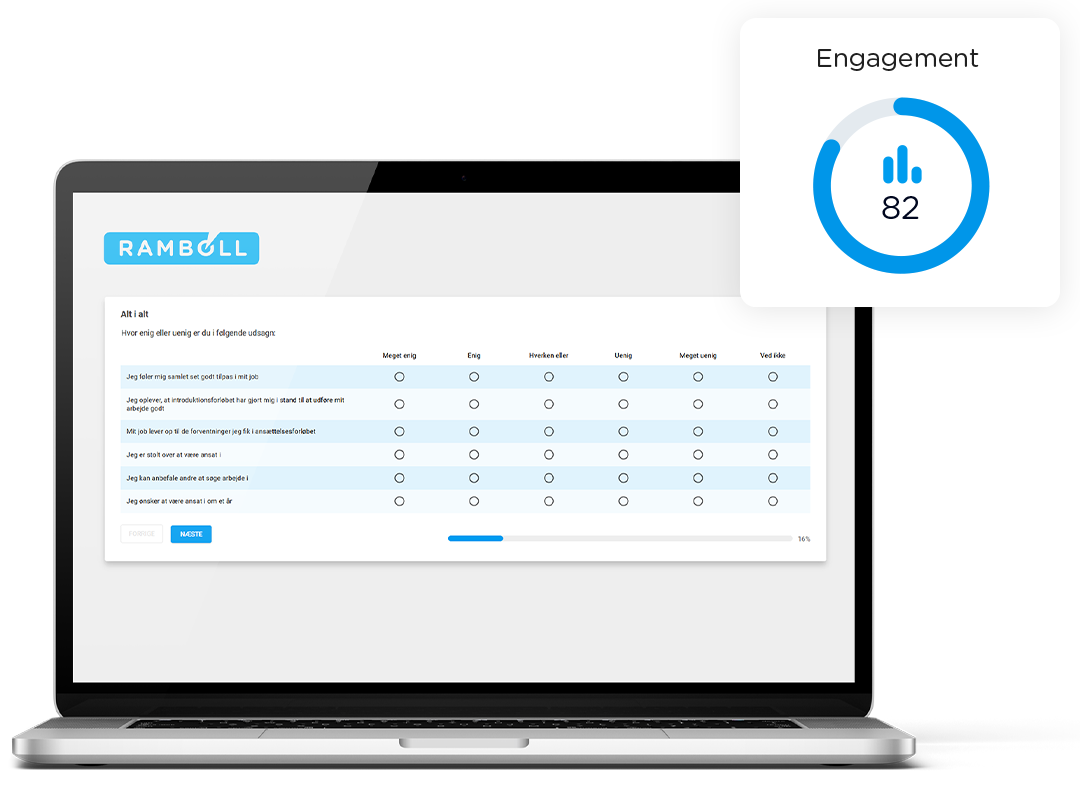 Computer med onboarding survey på skærmen